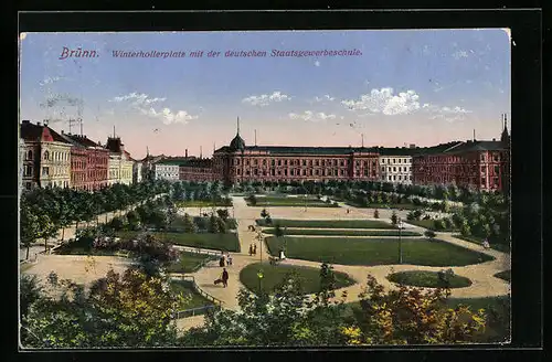 AK Brünn / Brno, Winterhollerplatz mit der deutschen Staatsgewerbeschule