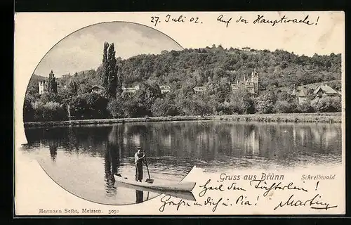 AK Brünn / Brno, Paddelboot am Schreibwald