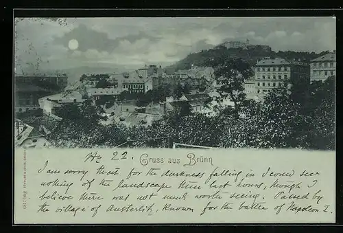 Mondschein-AK Brünn / Brno, Blick über die Dächer