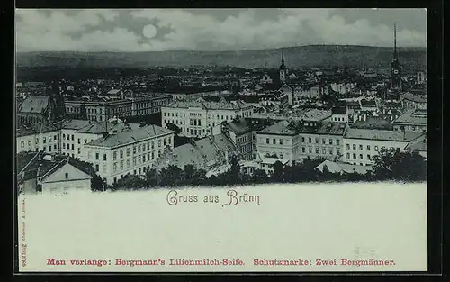 Mondschein-AK Brünn / Brno, Blick über die Dächer