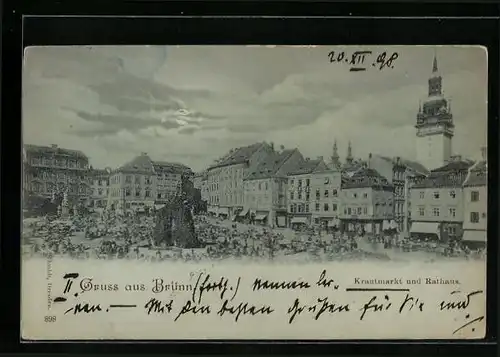 Mondschein-AK Brünn / Brno, Krautmarkt und Rathaus