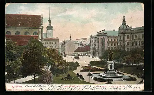 AK Brünn / Brno, Lazansky-Platz mit Denkmal Kaiser Josef II.