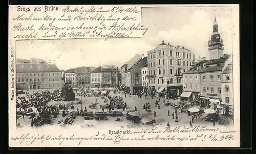 AK Brünn / Brno, Krautmarkt mit Denkmal