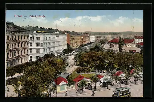 AK Brünn / Brno, Palacky-Strasse mit Strassenbahn