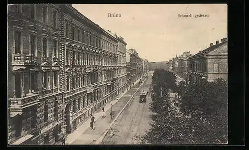 AK Brünn / Brno, Schmerlingstrasse mit Strassenbahn