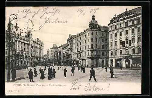 AK Brünn / Brno, Grosser Platz gegen Ferdinandsgasse