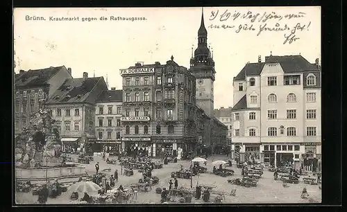 AK Brünn / Brno, Krautmarkt gegen Rathausgasse