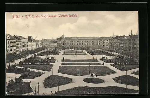 AK Brünn / Brno, K. k. Staats-Gewerbeschule, Winterhollerplatz