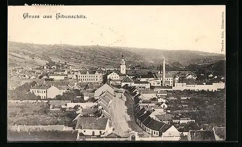 AK Eibenschitz, Strassenpartie aus der Vogelschau