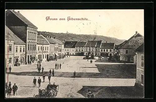 AK Eibenschitz, Marktplatz mit Passanten