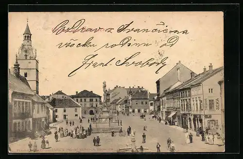 AK Eibenschitz, Strassenpartie mit Denkmal