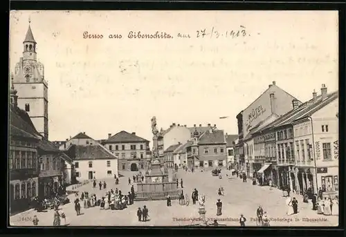 AK Eibenschitz, Grosser Platz mit Geschäften