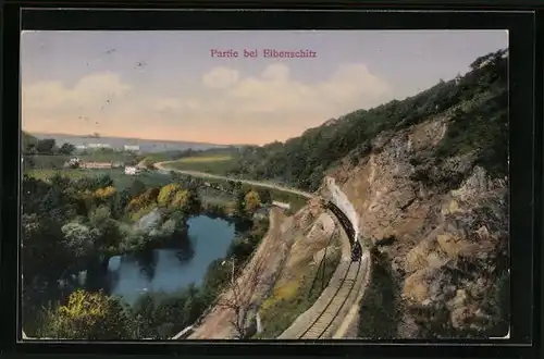 AK Eibenschitz, Partie an den Eisenbahnschienen