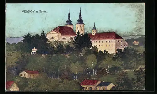 Künstler-AK Vranov, Kostel, Brna