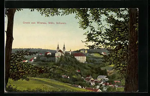 AK Wranau, Mähr. Schweiz, Kirche, Panorama