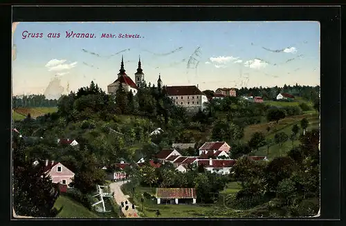 AK Wranau, Mähr. Schweiz, Kirche, Panorama