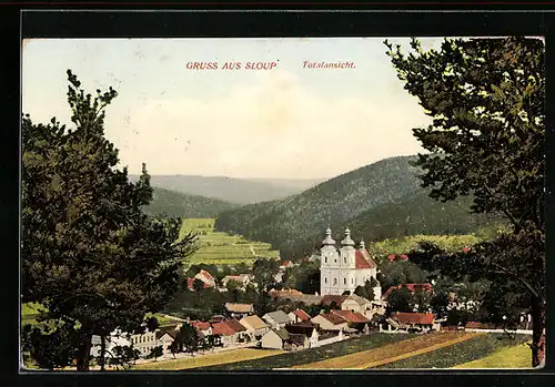 AK Sloup, Totalansicht mit Kirche