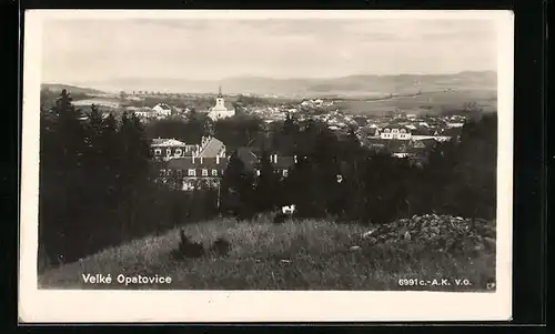 AK Velké Opatovice, Kostel, Panorama