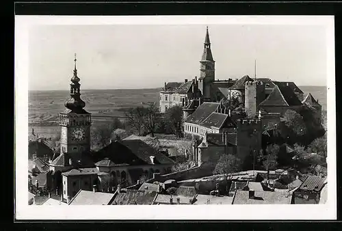 AK Nikolsburg, Ortspartie mit Schloss und Turm