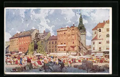 Künstler-AK Brünn / Brno, Zelny trh