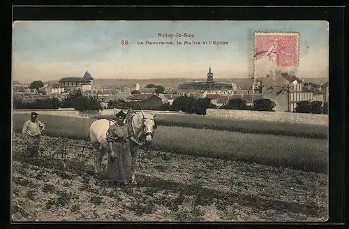 AK Noisy-le-Sec, Le Panorama, la Marie et l`Eglise