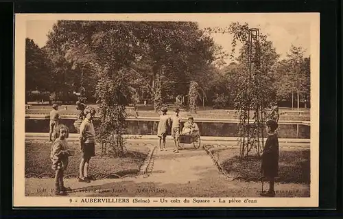 AK Aubervilliers, Un coin du Square, La pièce d`eau