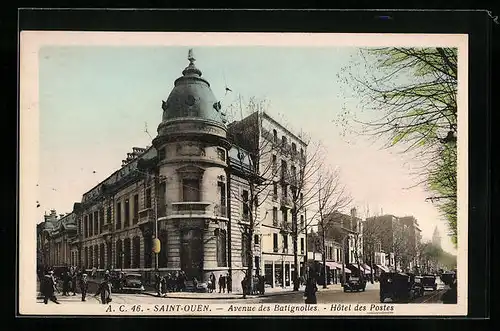 AK Saint-Ouen, Avenue des Batignolles, Hôtel des Postes