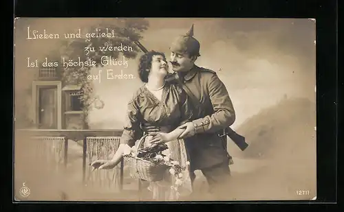 AK Soldat mit seiner Frau, Soldatenliebe