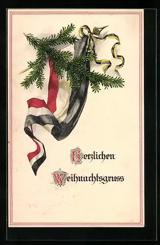 AK Reichsflagge mit Tannenzweig, Fahnen, Weihnachtsgrusskarte