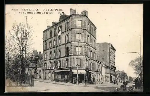 AK Les Lilas, Rue de Paris et avenue Paul de Kock
