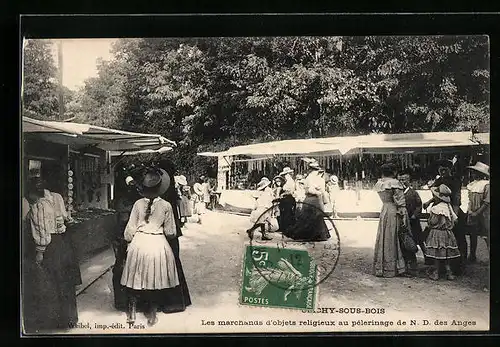 AK Clichy-sous-Bois, Les marchands d`objects religieux au pélerinage de N.D. des Anges