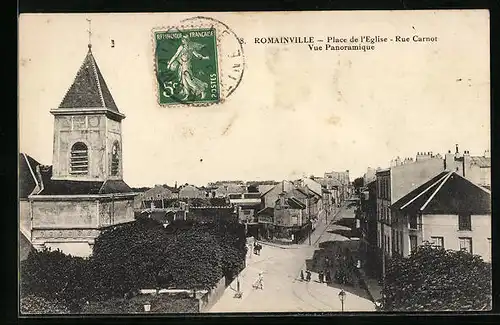 AK Ramainville, Place de l`Eglise, Rue Carnot, Vue Panoramique