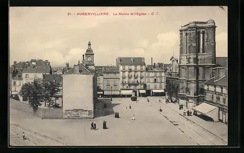 AK Aubervilliers, La Mairie et l`Eglise