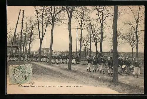 AK Fort de Rosny, Zouaves au depart d`une marche