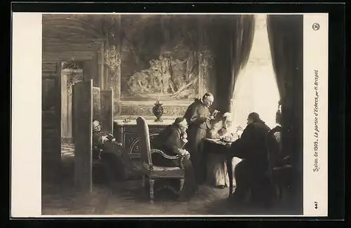 AK Salon de 1909, La Partie d`Eches, Geistliche beim Schachspiel