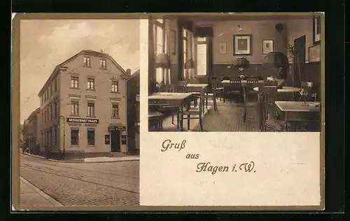 AK Hagen i. W., Restaurant Tigges von Innen und Aussen