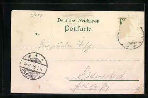 Lithographie Neuenrade in Westf., Hotel Heinr. Schroeder, Wall m. Kaiser, Wilhelm I. Denkmal, Zwerge im Weinkeller