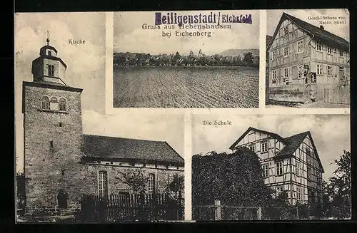 AK Hebenshausen bei Eichenberg, Kirche, Schule, Geschäftshaus von Heinrich Stiehl