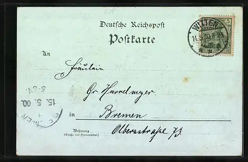 Mondschein-Lithographie Witten, Gedächtniskirche, Haus Witten, Helenen-Thurm