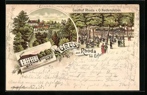 Lithographie Rhoda b. Erfurt, Gasthof Rhoda v. O. Heidensleben