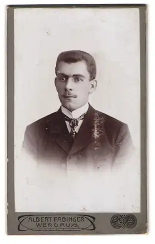 Fotografie Albert Fabinger, Werdau, Reichenbachstrasse 46a, junger Mann mit Schnurrbart