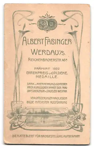 Fotografie Albert Fabinger, Werdau, Reichenbachstrasse 46a, junger Mann mit Schnurrbart