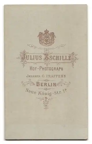 Fotografie Julius Zschille, Berlin, Neue König-Str. 1a, Portrait Dame in dunklem Kleid mit Kreuzhalskette