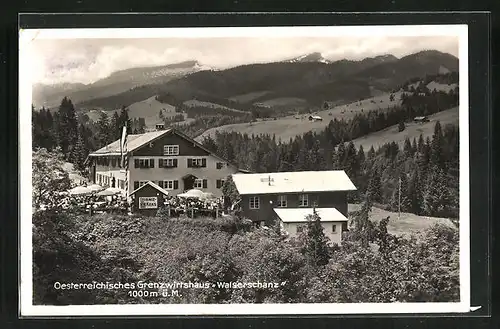 AK Walserschanz, Gasthaus Grenzwirtshaus Walserschanz mit Bergpanorama