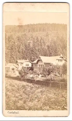 Fotografie Fotograf unbekannt, unbekannter Ort, Blick auf ein Kurhaus im Wald