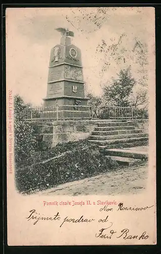 Relief-AK Slavikovice, Pomnik cisare Josefa II. u Slavikovic