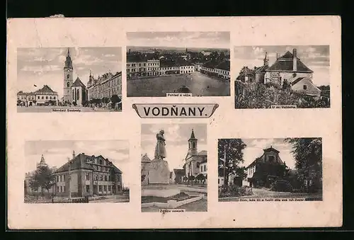 AK Vodnany, Namesti Svobody, pohled, Zizkuv pomnik