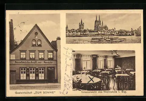 AK Köln-Deutz, Gasthaus Zur Sonne, Innenansicht des Weinlokals