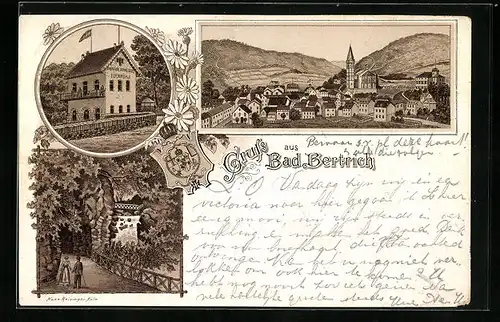 Lithographie Bad Bertrich, Restaurant Elfenmühle, Totalansicht