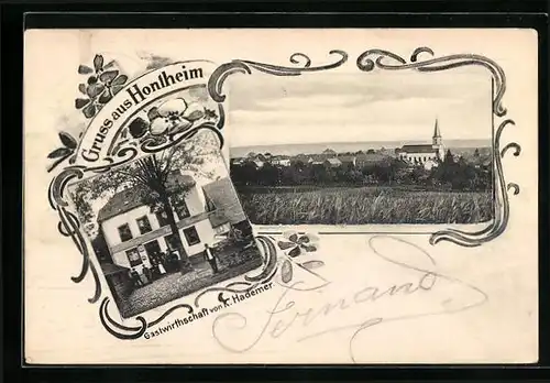 AK Hontheim, Gasthaus v. K. Hademer, Kirche